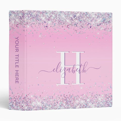 Purple Glitter Confetti Monogram 3 Ring Binder