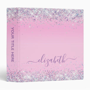 Purple Glitter Confetti Personalized Pink 3 Ring Binder