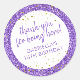 Purple Glitter Confetti Thank You Bday Favor Classic Round Sticker