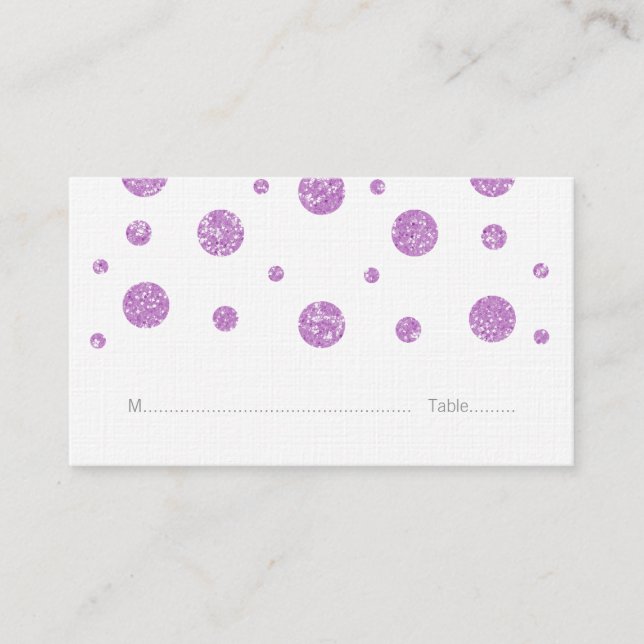 Purple Glitter Confetti Wedding Place Cards (Front)