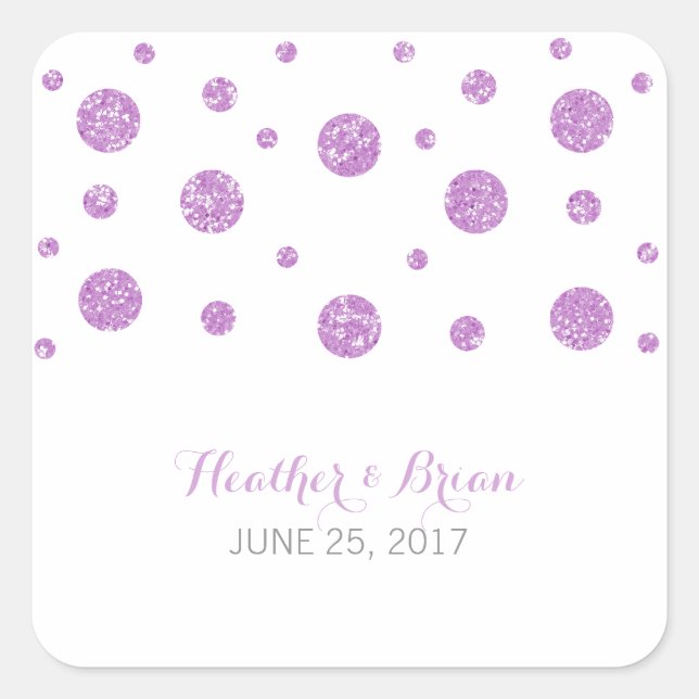Purple Glitter Confetti Wedding Stickers (Front)