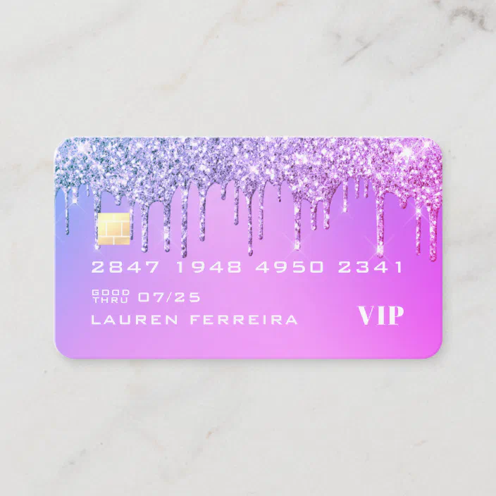 Purple Glitter Credit Card Style Business Card Zazzle Com