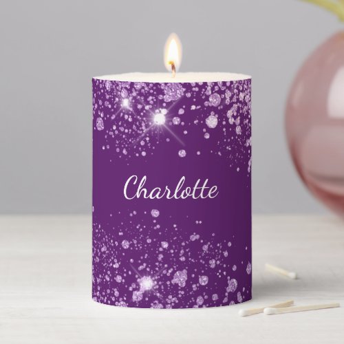 Purple glitter custom monogram sparkle birthday pillar candle