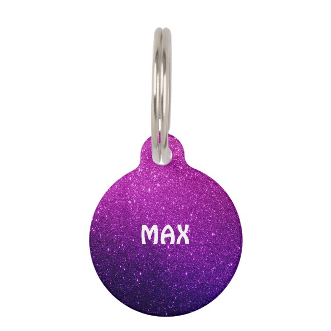 Purple Glitter Custom Name Pet ID Tag (Front)