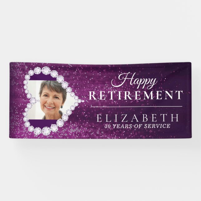 Purple Glitter Custom Photo Retirement Party Banne Banner (Horizontal)
