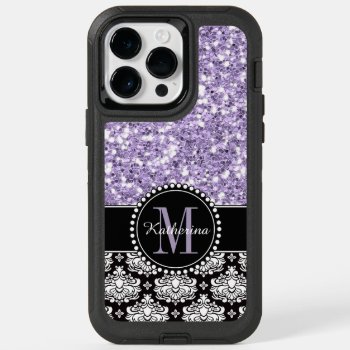 Purple Glitter Damask Personalized Monogrammed Ott Otterbox Iphone 14 Pro Max Case by CoolestPhoneCases at Zazzle