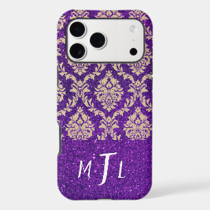 Purple Glitter Damask Stylish Personalized iPhone 17 Pro Max Case