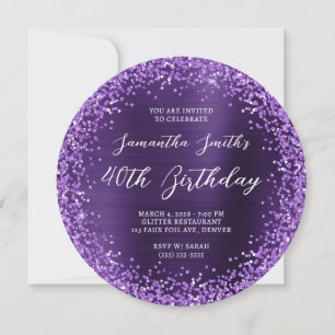 Purple Glitter Dark Violet Foil 40th Birthday Invitation