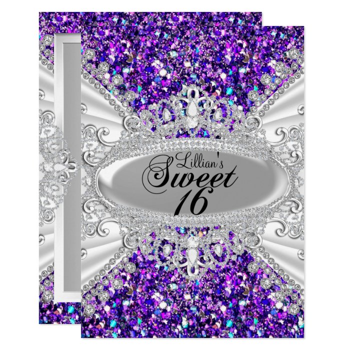 Purple Glitter Diamond Tiara Sweet 16 Invite Zazzle Purple Glitter Diamond Tiara Sweet 16