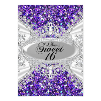 Purple Glitter Diamond Tiara Sweet 16 Invite