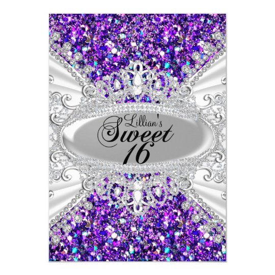 Purple Glitter Diamond Tiara Sweet 16 Invite | Zazzle