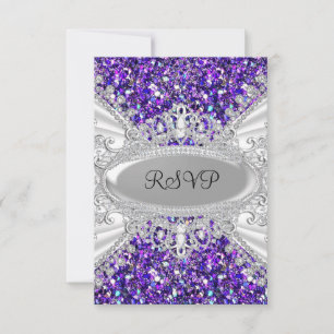 Purple Glitter Diamond Tiara Sweet 16 RSVP 2 Card