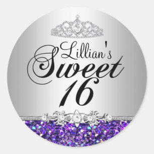 Purple Glitter & Diamond Tiara Sweet 16 Sticker