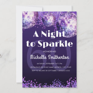 Purple Glitter Disco Night to Sparkle Glam 60th Invitation