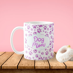 Purple Glitter Dog Mom Paw Prints Coffee Mug