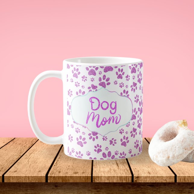 Purple Glitter Dog Mom Paw Prints Coffee Mug (Creator Uploaded)