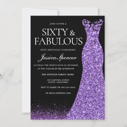 Purple Glitter Dress Gown 60th Birthday Party