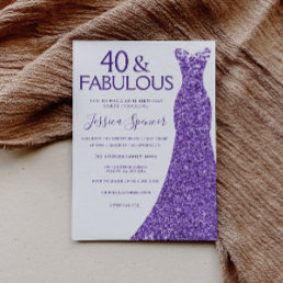 Purple Glitter Dress Womans 40th Birthday Party Invitation