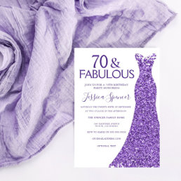 Purple Glitter Dress Womans 70th Birthday Party Invitation