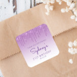 Purple Glitter Drip 21st Birthday Thank You Square Sticker<br><div class="desc">These chic 21st birthday party thank-you stickers feature a sparkly purple faux glitter drip border and purple ombre background. The words "Thank you for coming!" appear in sans serif font. Personalize them with her name in purple handwriting script,  along with her birthday and date below.</div>