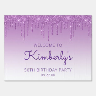 Purple Glitter Drip 50th Birthday Drive-By Party Sign