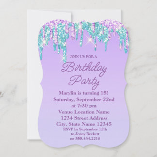 PURPLE GLITTER DRIP ELEGANT BIRTHDAY INVITATION