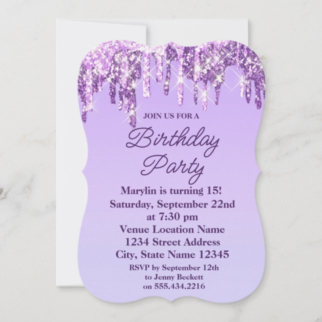 PURPLE  GLITTER DRIP ELEGANT BIRTHDAY INVITATION (Front)