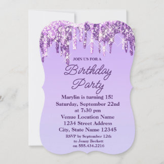 PURPLE  GLITTER DRIP ELEGANT BIRTHDAY INVITATION