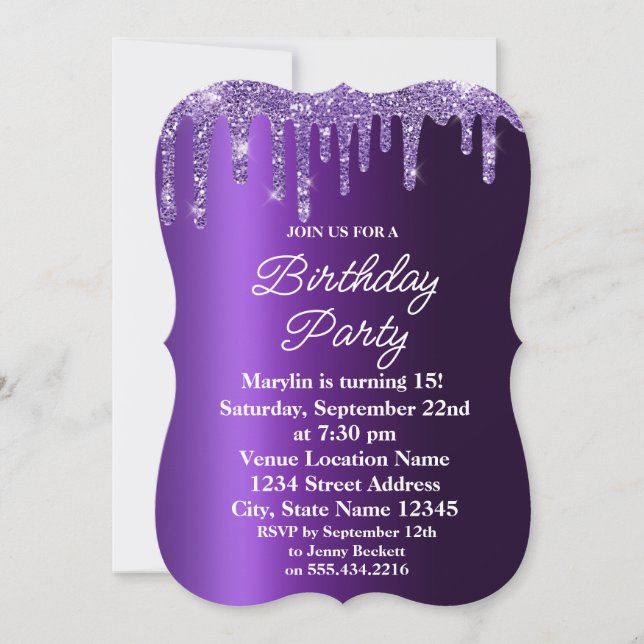 PURPLE GLITTER DRIP ELEGANT BIRTHDAY INVITATION (Front)