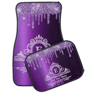 PURPLE GLITTER DRIP ELEGANT MONOGRAM CAR FLOOR MAT