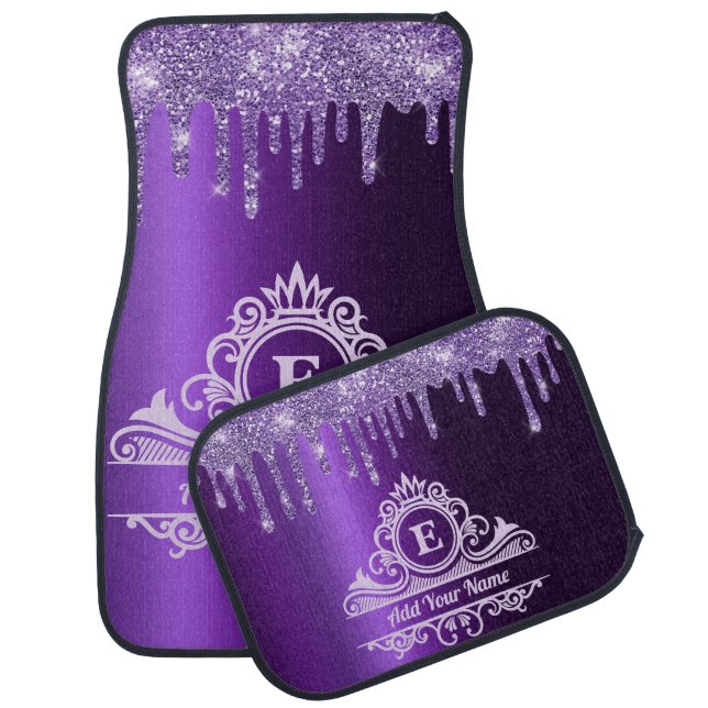 PURPLE GLITTER DRIP ELEGANT MONOGRAM CAR FLOOR MAT (Set)