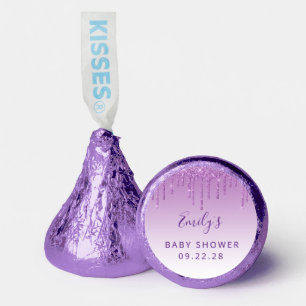 Purple Glitter Drip Elegant Script Baby Shower Hershey®'s Kisses®