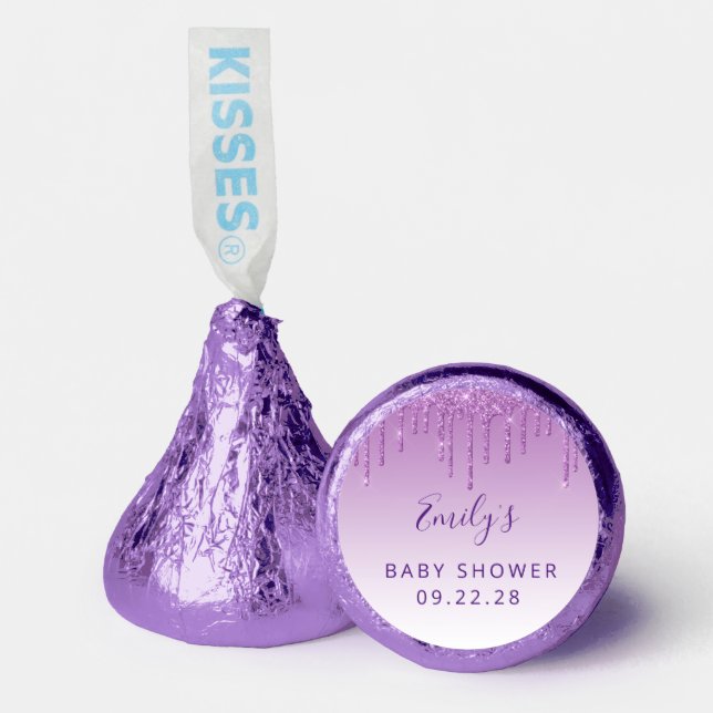Purple Glitter Drip Elegant Script Baby Shower Hershey®'s Kisses® (Front)