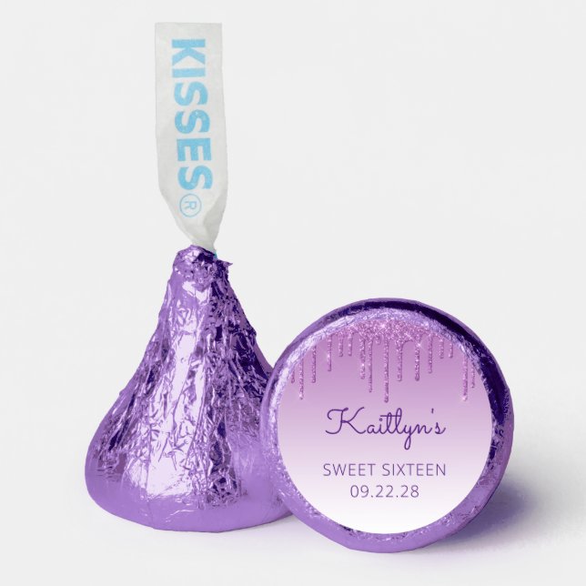 Purple Glitter Drip Sweet 16 Party Hershey®'s Kisses® (Front)