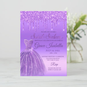 Purple Glitter Drip Sweet Sixteen Birthday Invitation