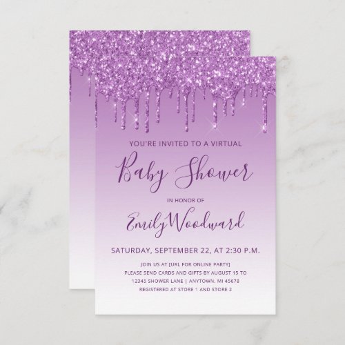 Purple Glitter Drip Virtual Baby Shower Invitation