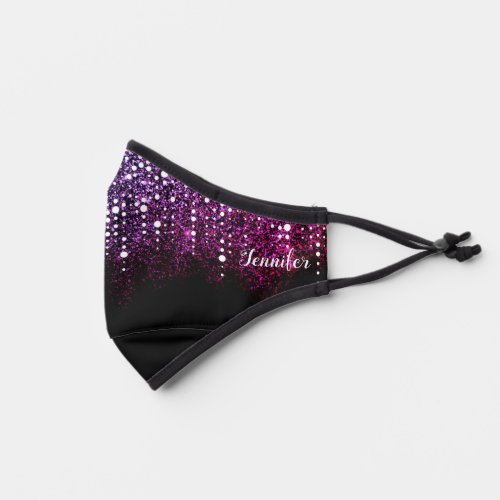 Purple Glitter Dripping Rain Sequins  Custom Name Premium Face Mask