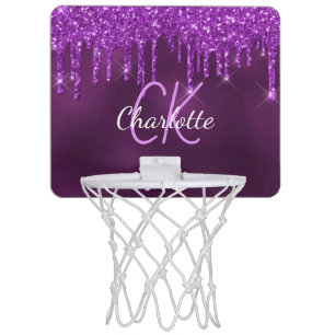 Purple glitter drips custom monogram name mini basketball hoop