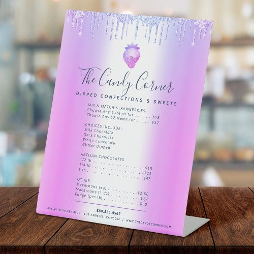 Purple Glitter Drips Dessert Sweet Menu Price List Pedestal Sign