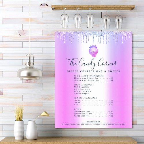 Purple Glitter Drips Dessert Sweet Menu Price List Poster