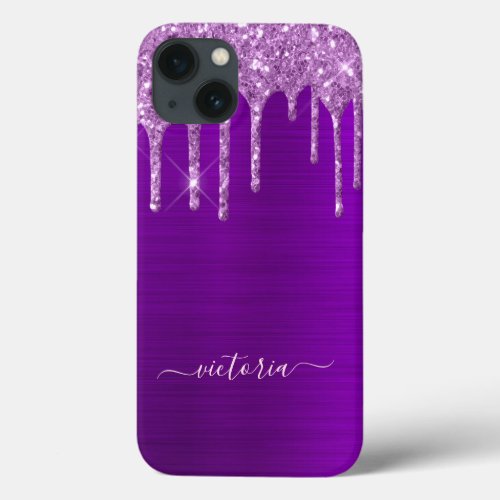 Purple glitter drips girly glam iPhone 13 case