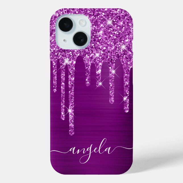 Purple Glitter Drips Glam Girly Signature Case-Mate iPhone Case (Back)