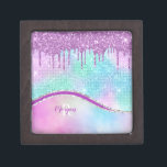 Purple Glitter Drips, Iridescent, Name & Monogram Gift Box<br><div class="desc">Personalize with purple name and white monogram on teal,  blue and purple Iridescent background with Purple Glitter Drips. Click “Edit Using Design Tool” to change colors and type styles.</div>