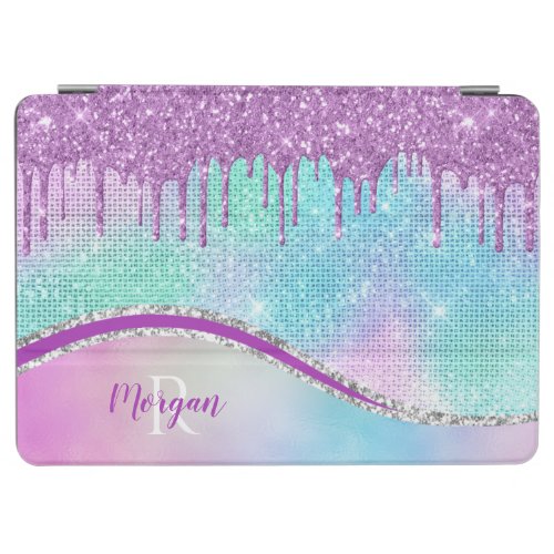 Purple Glitter Drips Iridescent Name  Monogram iPad Air Cover