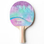 Purple Glitter Drips, Iridescent, Name & Monogram Ping Pong Paddle