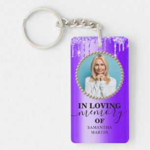 Purple Glitter Drips Memorial In Loving Memory Keychain