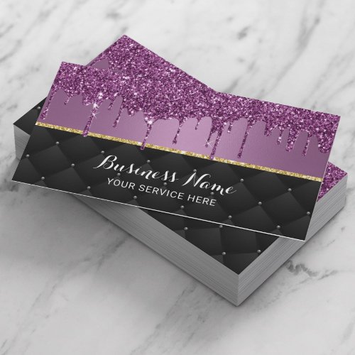 Purple Glitter Drips Modern Beauty Salon Business Card
