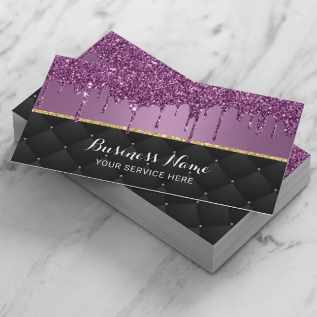 Purple Glitter Drips Modern Beauty Salon Business Card (Creator Uploaded)