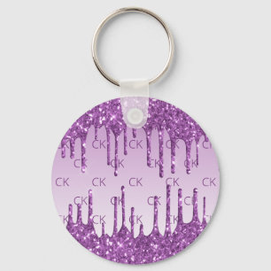 Purple glitter drips monogram initials keychain