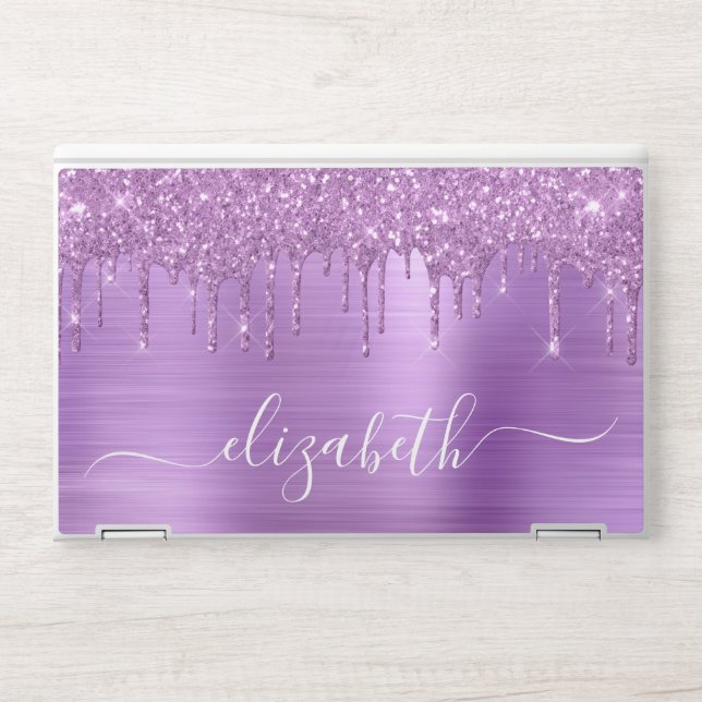 Purple Glitter Drips Personalized HP Laptop Skin (Front)